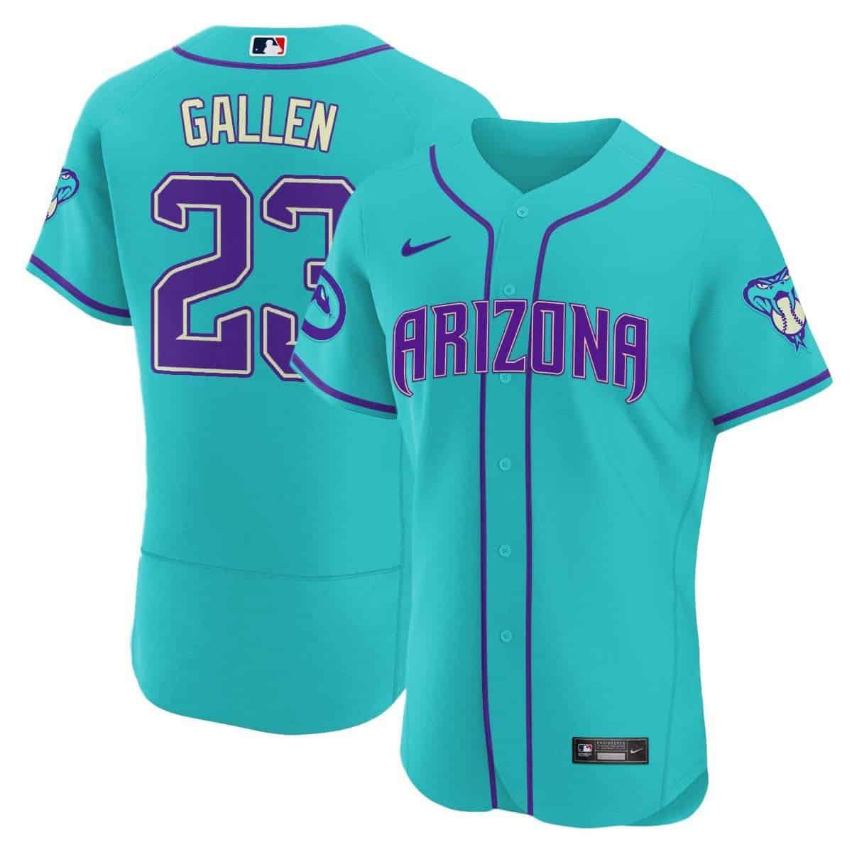 Men Arizona Diamondback #23 Gallen Light Blue Nike 2024 Teal Purple MLB Jersey style 1